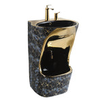 Noir Gold wudu basin with black ceramic body and gold faucet, designed for modern home or mosque ablution areas