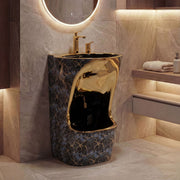 Black and gold Noir Wudu Basin with premium ceramic finish, ideal for stylish home or mosque ablution use