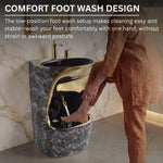 Noir Gold Wudu Basin with comfort foot wash design, black ceramic body and gold faucet for easy ablution