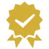 Gold checkmark icon with a starburst background