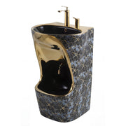 Wudu Basin Noir Gold Fusion/Ceramic Ablution Basin with Leg Wash/Premium One Piece Basin/Free Standing Pedestal Basin for Bathroom (Noir Gold Fusion – Black & Gold) - Wudu Basin