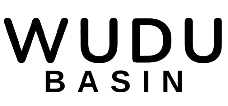 Black 'WUDU BASIN' logo on a white background