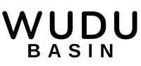 Black 'WUDU BASIN' logo on a white background